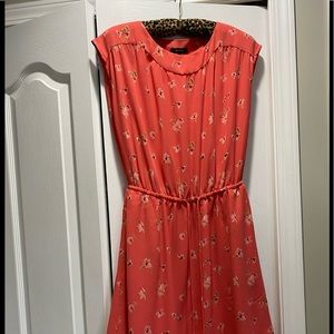 Spring & Summer Coral Pink floral dress tie waist